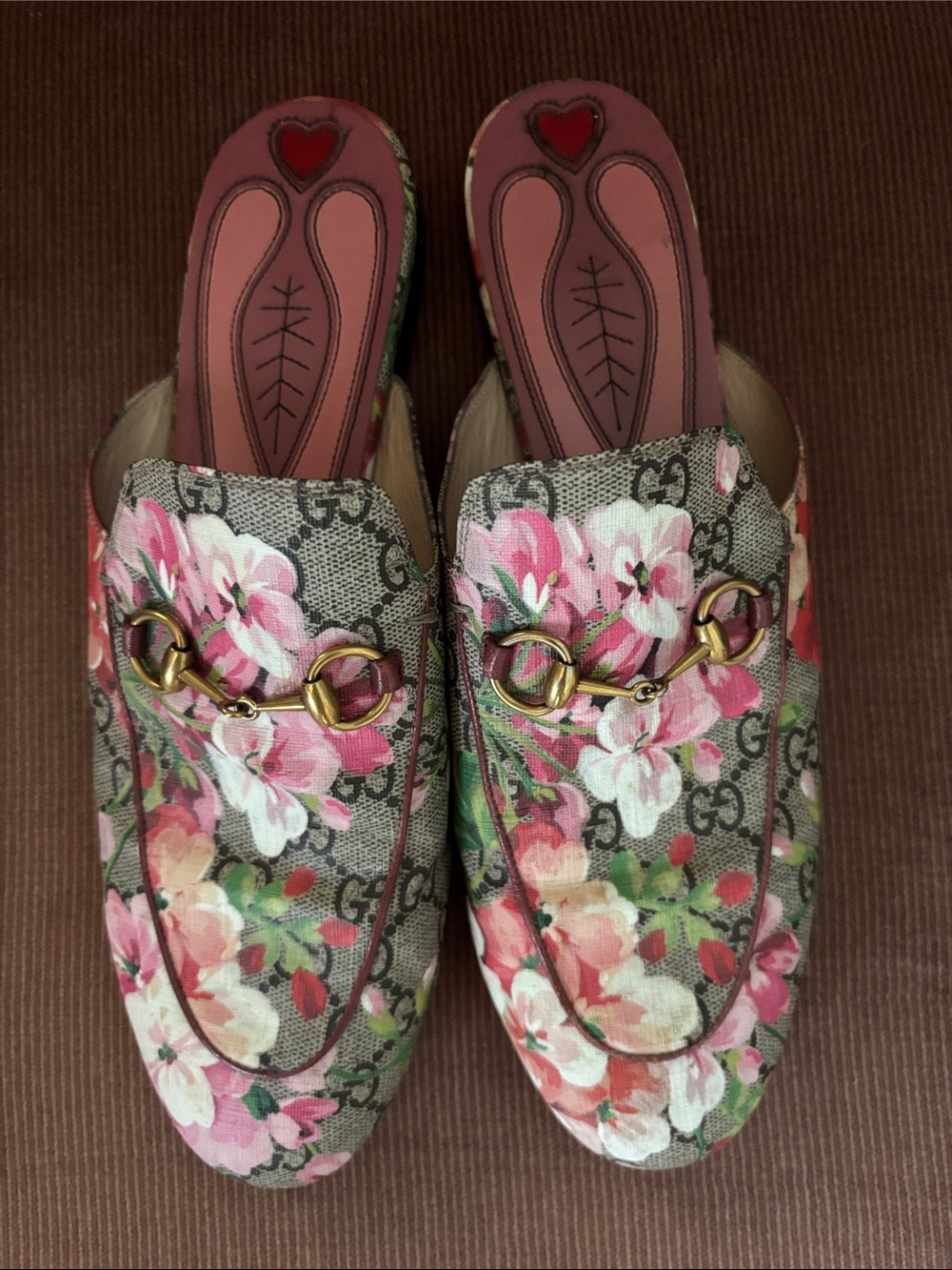 Gucci Blooms Horsebit Princetown Mules GG Floral Canvas Leather Slip On Pink Tan - Picture 5 of 17